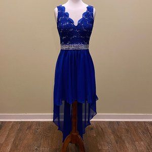 B Smart High Low Dress Blue with Rhinestones